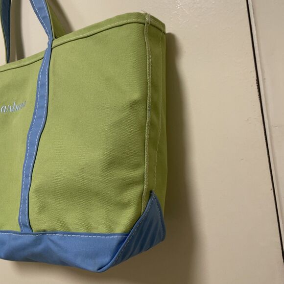 VTG 90’s LL BEAN Boat And Tote Large Made In USA  Stiff Green Blue Canvas - Picture 3 of 12